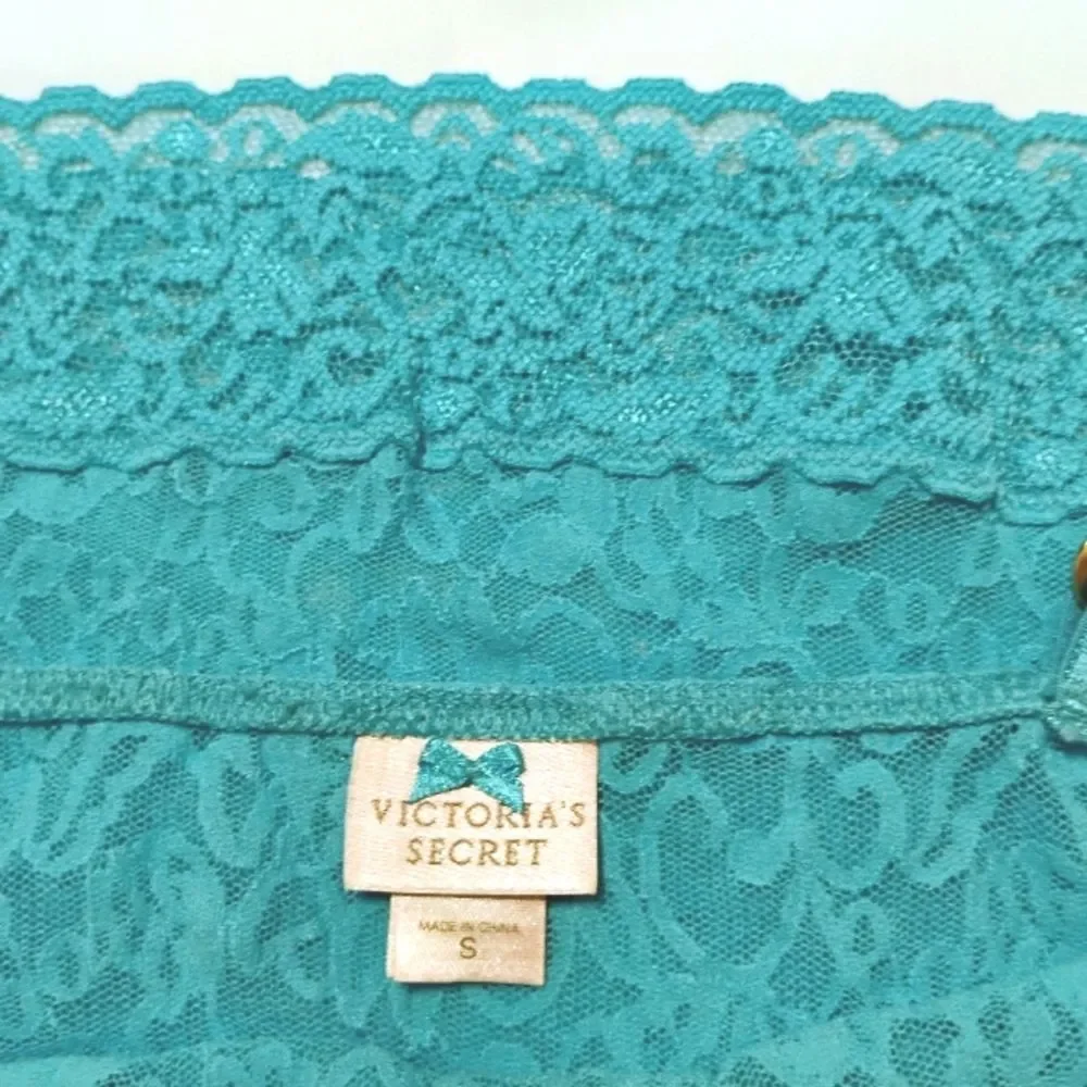 Victoria's Secret Lace Stretchy Mesh Aqua Teal Ocean Blue Slip Dress Small